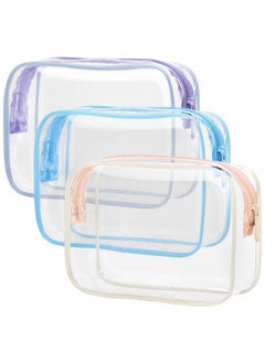 PACKISM Clear Toiletry Bag - 3 Pack TSA Approved Toiletry Bag Quart Size Bag, Travel Makeup Cosmetic Bag for Women Men, Carry on Airport Airline Compliant Bag, Blue-Purple-Pink