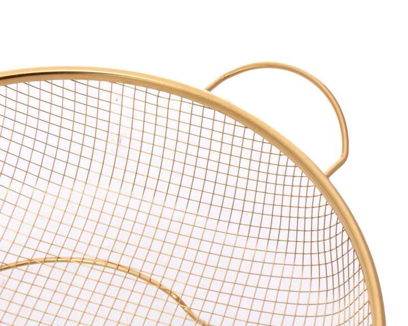 Gold Mesh Strainer Basket with Double Handles, 22 cm, Kitchen Sieve for Cooking - Image 3
