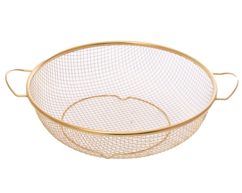 Gold Mesh Strainer Basket with Double Handles, 22 cm, Kitchen Sieve for Cooking - Image 2