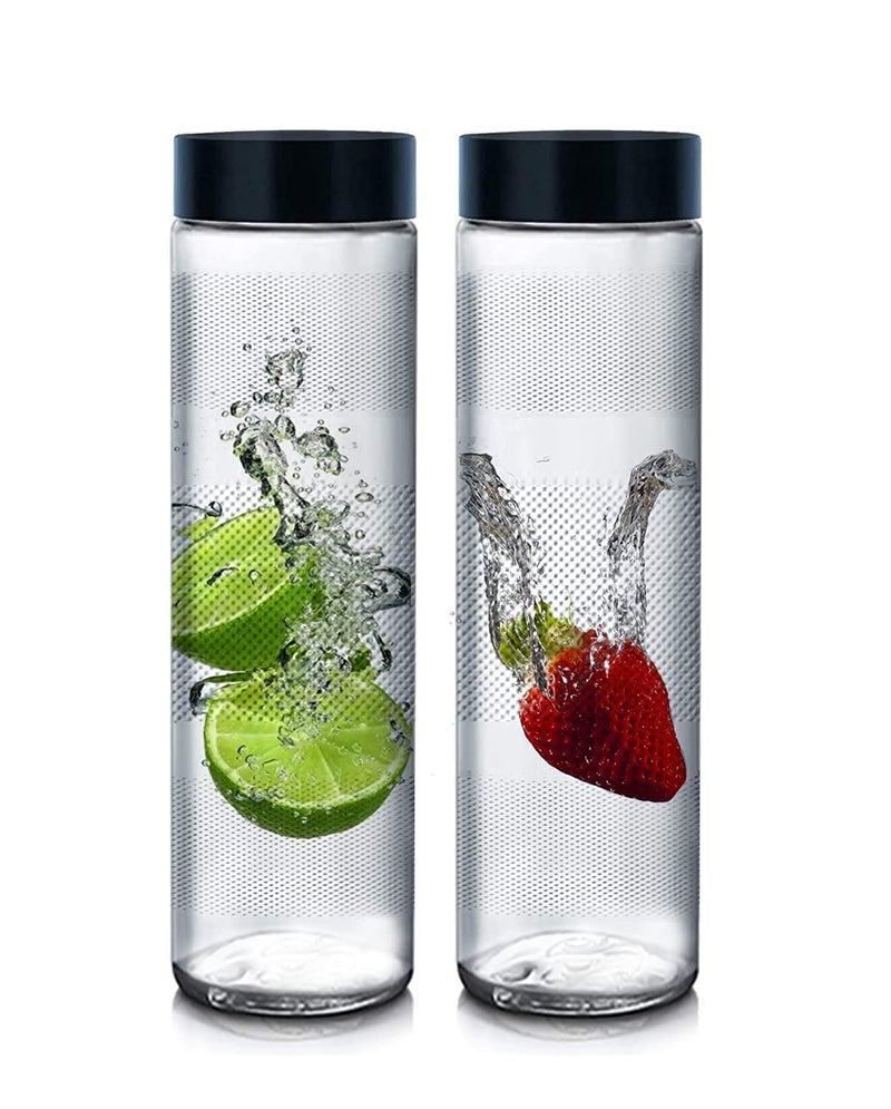 KONSSEE Glass Water Bottle with LeakProof Airtight Black Matte Lid for Water Smoothie Juices Reusable Travel Glass Drinking Fridge Bottles 750ml Pack Of 1 - Image 1