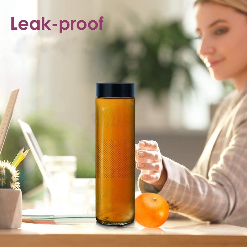 KONSSEE Glass Water Bottle with LeakProof Airtight Black Matte Lid for Water Smoothie Juices Reusable Travel Glass Drinking Fridge Bottles 750ml Pack Of 1 - Image 4
