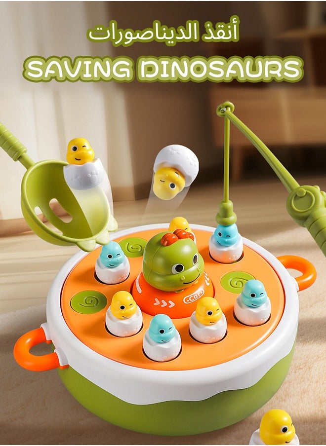 4-in-1 Dinosaur Board Game Set Includes Fishing Games Board Games Toy Cars And Dinosaur Bowling Diversified Gameplay Music Game Wheel Children's Focus Training Activity Birthday Gifts For Girls And Boys Family Games