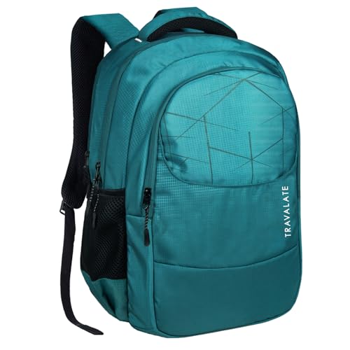 TRAVALATE Unisex Polyester 35L Backpack School Bag Women Men Boys Girls Class 6 to 12 children Daypack College Bag Book School Sports Bag Weekend Bag with rain cover - Teal - Image 1