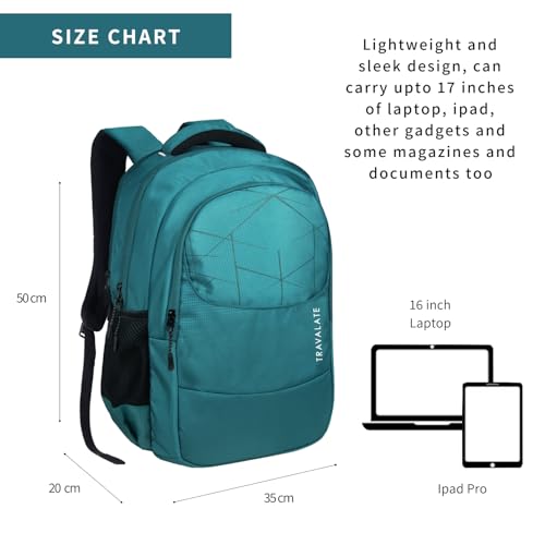 TRAVALATE Unisex Polyester 35L Backpack School Bag Women Men Boys Girls Class 6 to 12 children Daypack College Bag Book School Sports Bag Weekend Bag with rain cover - Teal - Image 3