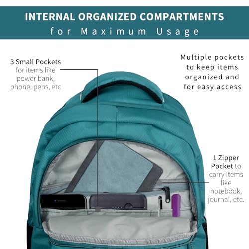 TRAVALATE Unisex Polyester 35L Backpack School Bag Women Men Boys Girls Class 6 to 12 children Daypack College Bag Book School Sports Bag Weekend Bag with rain cover - Teal - Image 4