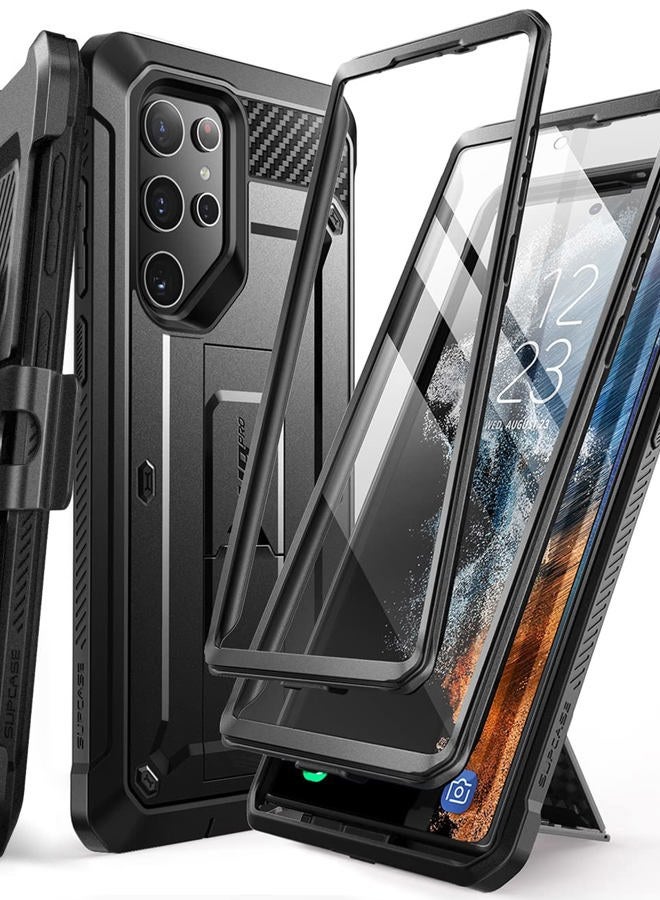 SupCase [Unicorn Beetle Pro] Case Designed For Samsung Galaxy S22 Ultra (2022), [Extra Front Frame] Full-Body Dual Layer Rugged Belt-Clip & Kickstand Case with Built-in Screen Protector - Black - Image 1