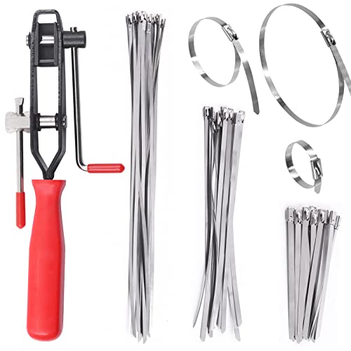 Rustark 37Pcs 4" 8" 14" Automotive CV Joint Boot Clamp Pliers with 304 Stainless Steel CV Joint Boot Band Clamps Adjustable Assortment Kit Axle Clamp Tool for Auto, ATV - Image 1
