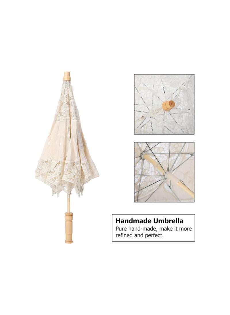 Generic - Embroidery Bride Parasol Elegant Handmade Lace Flower Silk Cloth Umbrella for Wedding Photography, Photo Prop Decor (Large) - Image 1