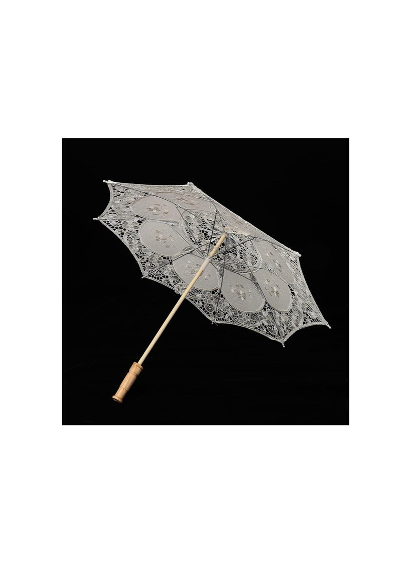 Generic - Embroidery Bride Parasol Elegant Handmade Lace Flower Silk Cloth Umbrella for Wedding Photography, Photo Prop Decor (Large) - Image 1