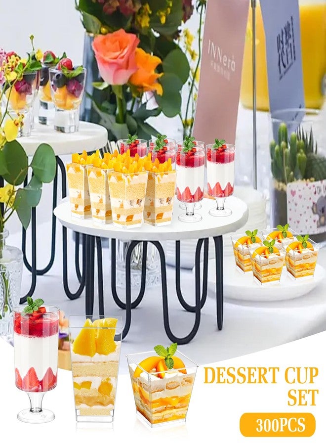 tchrules 300 Packs 5oz Dessert Cups with Spoons, 3 Styles Mini Plastic Appetizer Cups, Clear Parfait Cup for Party, Cake Cups for Tiramisu, Pudding, Snacks, Yogurt, Fruits, Mousse - Image 2