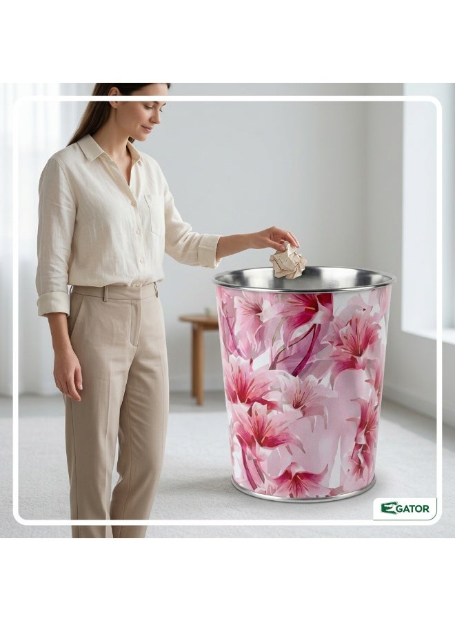 Gator Decorative Printed Plastic Waste Bin | Premium Pattern Design | Open-Top Round Bin | Lightweight Everyday Waste Basket for Bedroom, Bathroom, Vanity & Home Office | Medium | Multicolor - Image 4
