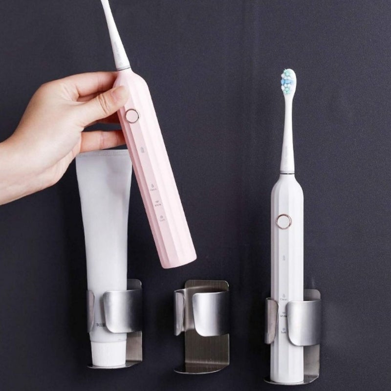 Silvery Stainless Steel Electric Toothbrush Holder Wall Mounted Self Adhesive Bathroom Organizer - Image 5