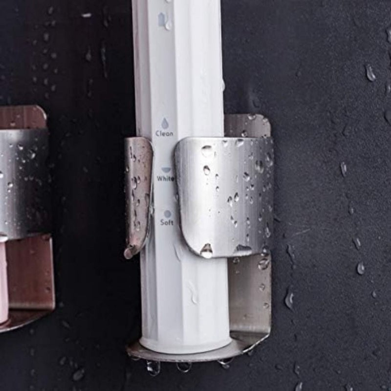 Silvery Stainless Steel Electric Toothbrush Holder Wall Mounted Self Adhesive Bathroom Organizer - Image 4