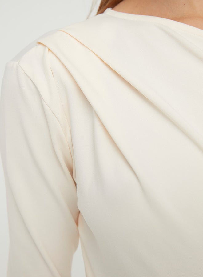 trendyol Ecru Asymmetric Collar Long Sleeve Elastic Snaps Knitted Bodysuit TWOAW22BD0080 - Image 3