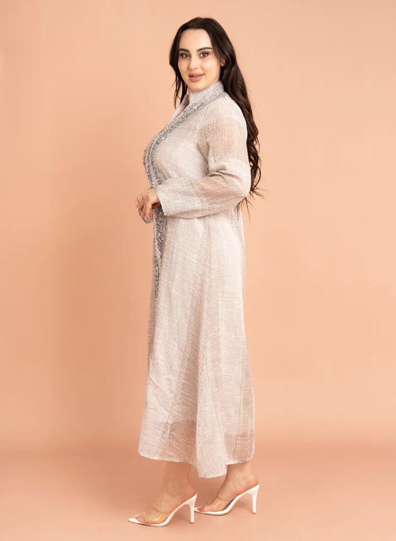 IKKXA Mandarin Collar Crystal Embroidery Jalabiya