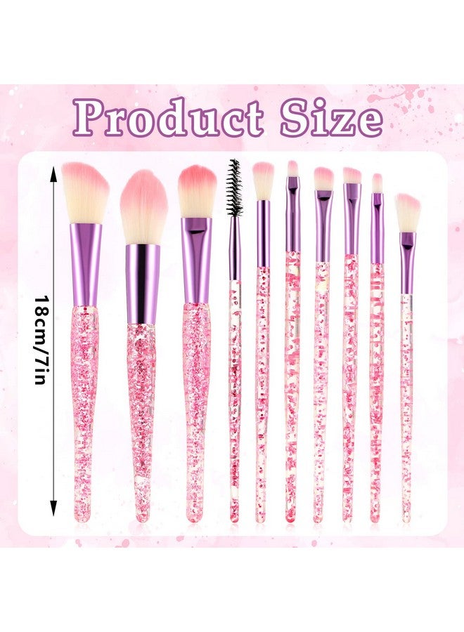 WLLHYF Glitter Crystal Makeup Brush Set 10 Piece Bling Professional Foundation Concealer Eye Shadow Eyeliner Blush Lip Blending Synthetic Brushes Tools Kit Essentials Transparent Handle Women Girls - Image 2