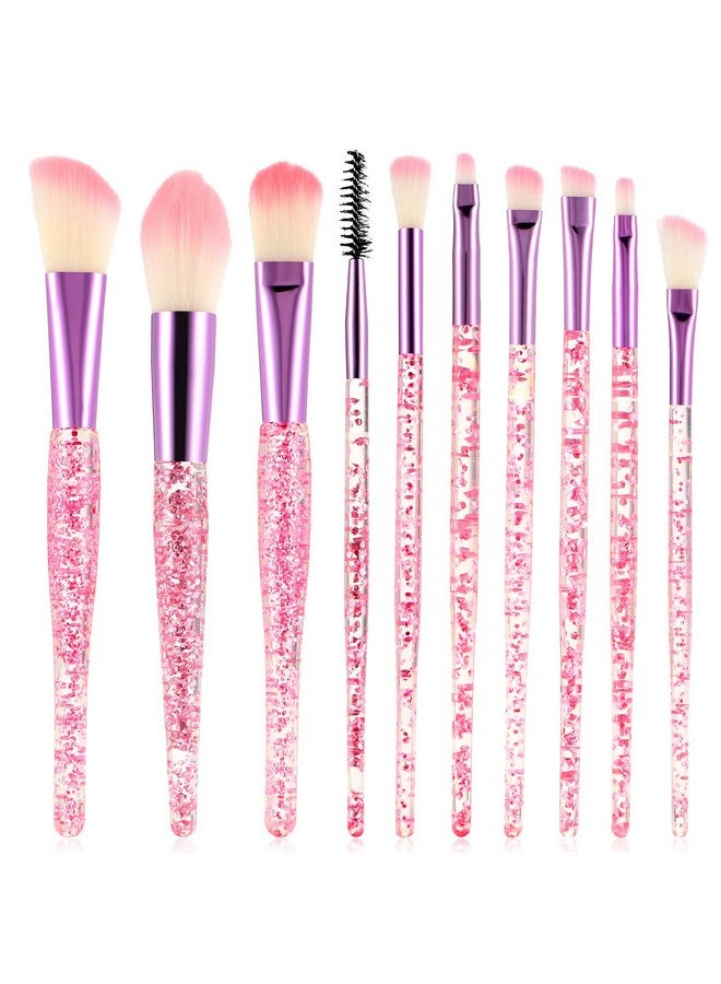 WLLHYF Glitter Crystal Makeup Brush Set 10 Piece Bling Professional Foundation Concealer Eye Shadow Eyeliner Blush Lip Blending Synthetic Brushes Tools Kit Essentials Transparent Handle Women Girls - Image 1