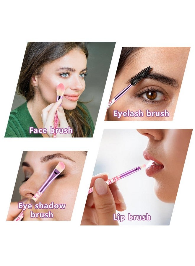 WLLHYF Glitter Crystal Makeup Brush Set 10 Piece Bling Professional Foundation Concealer Eye Shadow Eyeliner Blush Lip Blending Synthetic Brushes Tools Kit Essentials Transparent Handle Women Girls - Image 3