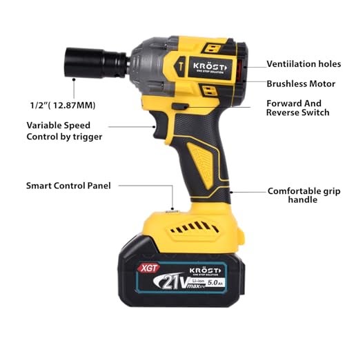 KROST Pro Series 500NM XR Torque Cordless Brushless Impact Wrench, Super Compact,Auto Stop Function, Forward/Reverse Rotation (Double Batteries) - Image 5