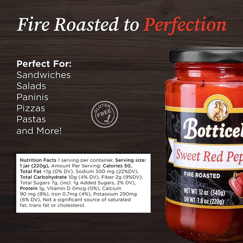 Botticelli Fire Roasted Sweet Red Peppers - 12oz Jars (Pack of 2) - Gluten-Free - Image 3
