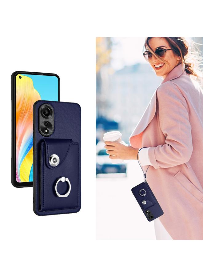 اس-توب جراب لهاتف OPPO A78 4G Global Organ Card Bag Ring Holder جراب هاتف PU مع حبل - Image 5