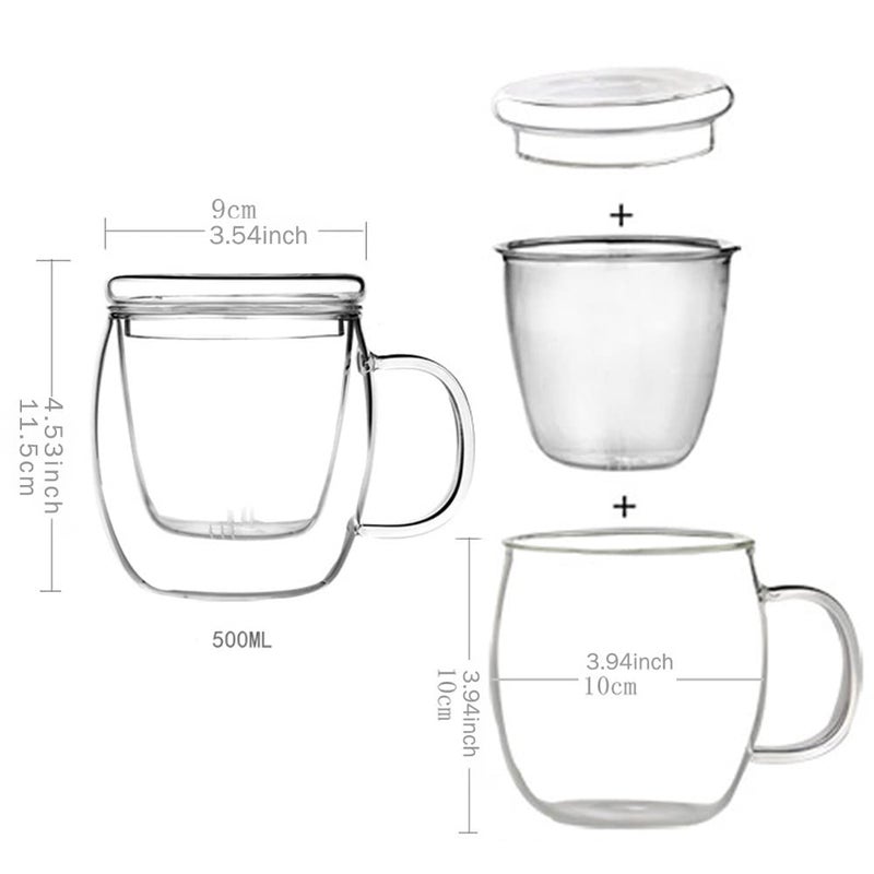 Bunhut Glass Tea Cup with Infuser and Lid,500ml (17oz) Borosilicate Glass Tea Mugs for Loose Leaf Tea,Glass Tea Cups with Filter for Black Tea,Great Loose Tea-leaf Brewing System - Image 2