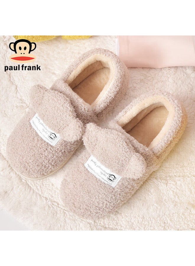 Paul Frank Big Mouth Monkey Cotton Slippers Men Winter Couple Home Thick Bottom Warm Postpartum Cotton Shoes Women Pf915 Khaki 290