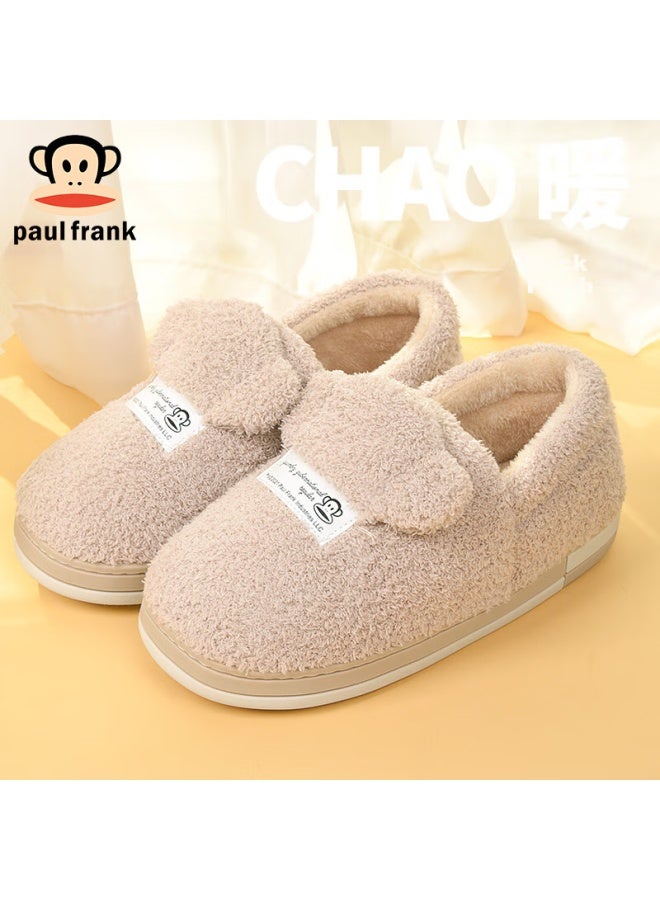 Paul Frank Big Mouth Monkey Cotton Slippers Men Winter Couple Home Thick Bottom Warm Postpartum Cotton Shoes Women Pf915 Khaki 290
