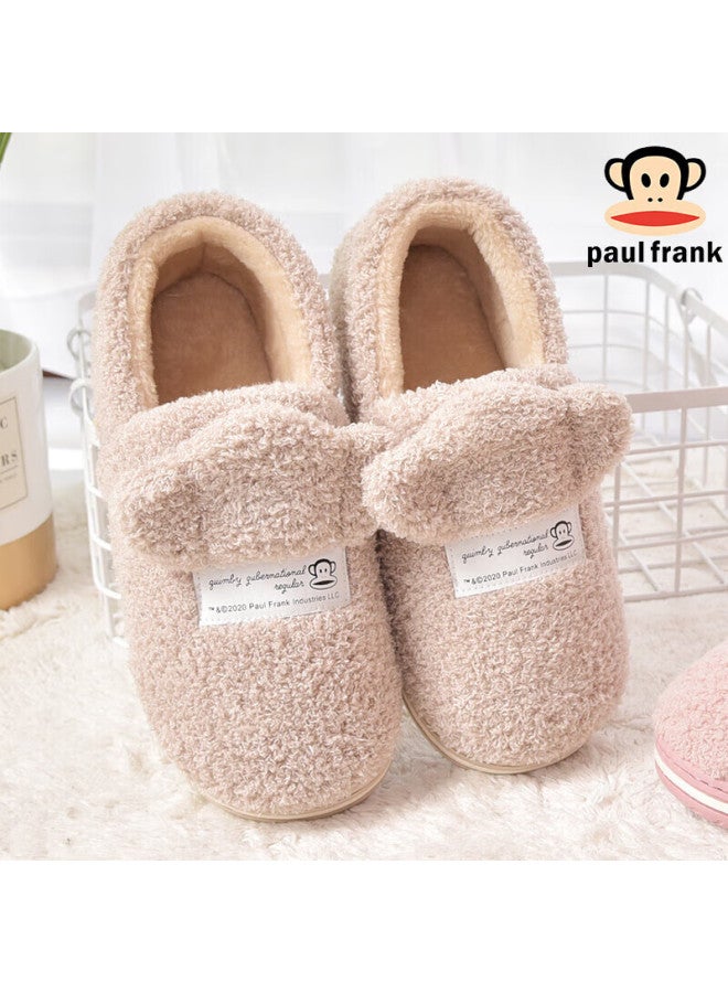 Paul Frank Big Mouth Monkey Cotton Slippers Men Winter Couple Home Thick Bottom Warm Postpartum Cotton Shoes Women Pf915 Khaki 290