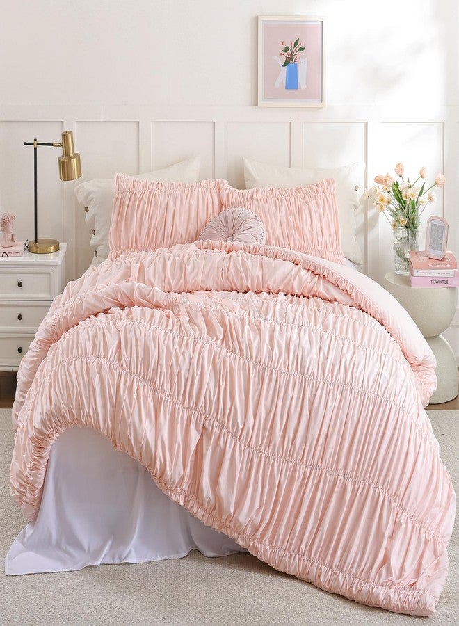 weigelia Cinched Comforter Set Full - 3PCS Soft Cozy Blush Pink Full Bedding Set with Decorative Ruched Design, Fluffy Lightweight All Season Cute Comforter for Elegant Home & Bedroom Decor - Image 2