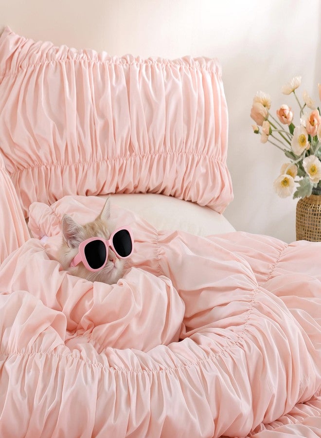 weigelia Cinched Comforter Set Full - 3PCS Soft Cozy Blush Pink Full Bedding Set with Decorative Ruched Design, Fluffy Lightweight All Season Cute Comforter for Elegant Home & Bedroom Decor - Image 5