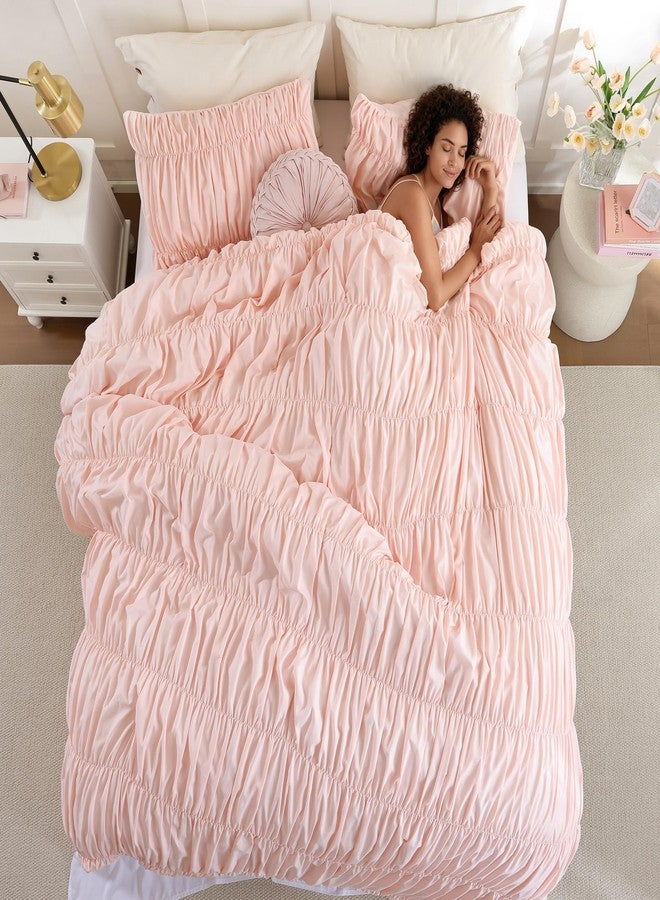 weigelia Cinched Comforter Set Full - 3PCS Soft Cozy Blush Pink Full Bedding Set with Decorative Ruched Design, Fluffy Lightweight All Season Cute Comforter for Elegant Home & Bedroom Decor - Image 3