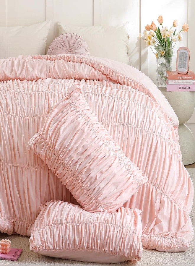 weigelia Cinched Comforter Set Full - 3PCS Soft Cozy Blush Pink Full Bedding Set with Decorative Ruched Design, Fluffy Lightweight All Season Cute Comforter for Elegant Home & Bedroom Decor - Image 4