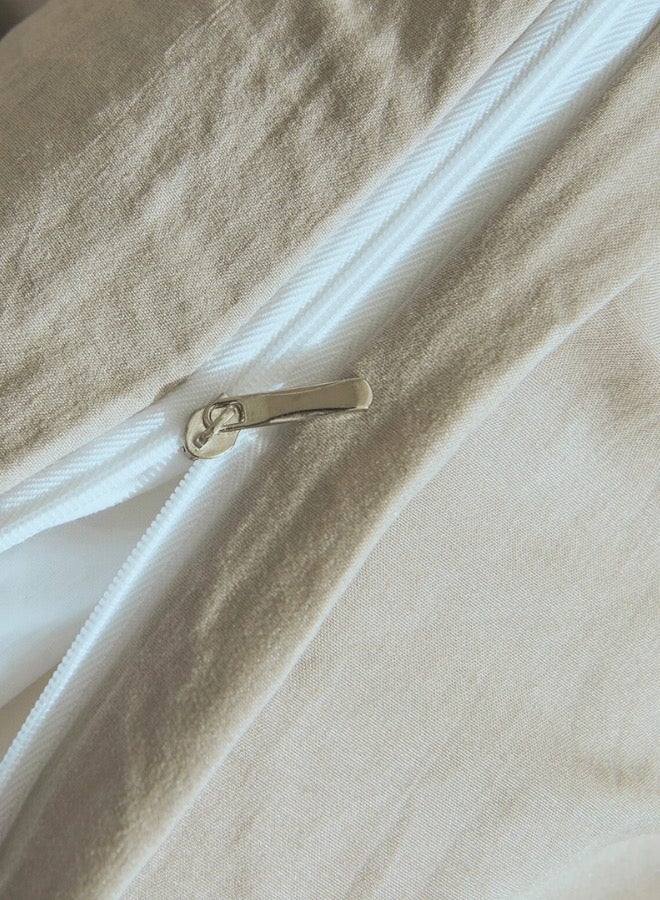 لونا هوم طقم غطاء لحاف بوهو بيج مقاس كينج مكون من 6 قطع، طقم فراش قطني قابل للغسل، لون سادة مع ديكور كشكش. - Image 5