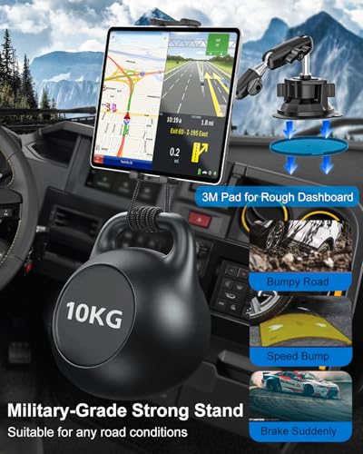 Kolasels Tablet Holder for Car Truck [Off-Road Level Shockproof] Metal Arm iPad Mount for Dashboard, Windshield, Side Window, Heavy Duty Vehicle Suction Cup Mount Fits 4-13" iPad Pro Air Mini, iPhone - Image 4