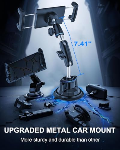 Kolasels Tablet Holder for Car Truck [Off-Road Level Shockproof] Metal Arm iPad Mount for Dashboard, Windshield, Side Window, Heavy Duty Vehicle Suction Cup Mount Fits 4-13" iPad Pro Air Mini, iPhone - Image 3