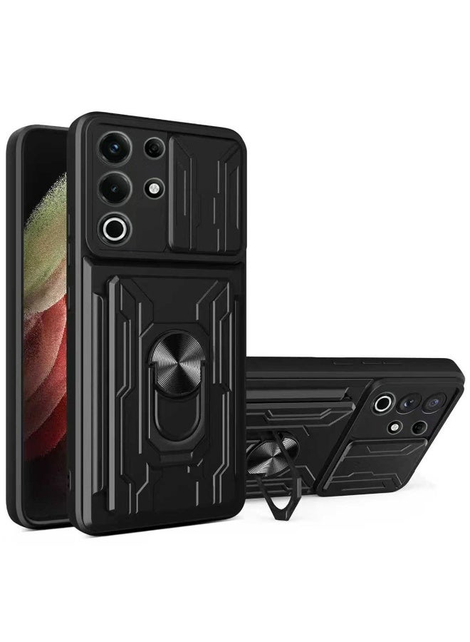 ثلاثة نمور لـ ITEL S26 Ultra 4G (Super 26 Ultra 4G) حالة ، حامل البطاقة وغطاء عدسة الكاميرا الشريحة ، حامل الحلقة المغناطيسية كيكستاند حالة هاتف واقية لـ ITEL S26 Ultra 4G (Super 26 Ultra 4G) ، أسود - Image 1
