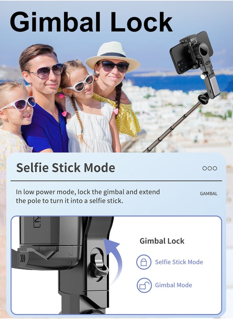 Stabilizer for mobile phone and camera, With 9 levels of fill light, Stronger aluminum alloy telescopic pole, Portable, Brushless motor, Face tracking and gesture recognition, POV mode, 360° rotation