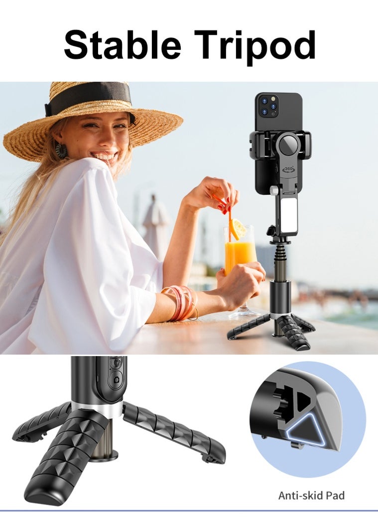 Stabilizer for mobile phone and camera, With 9 levels of fill light, Stronger aluminum alloy telescopic pole, Portable, Brushless motor, Face tracking and gesture recognition, POV mode, 360° rotation