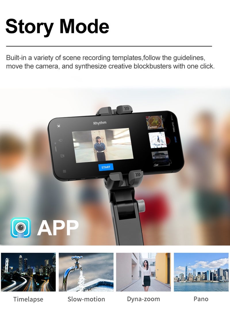 Stabilizer for mobile phone and camera, With 9 levels of fill light, Stronger aluminum alloy telescopic pole, Portable, Brushless motor, Face tracking and gesture recognition, POV mode, 360° rotation