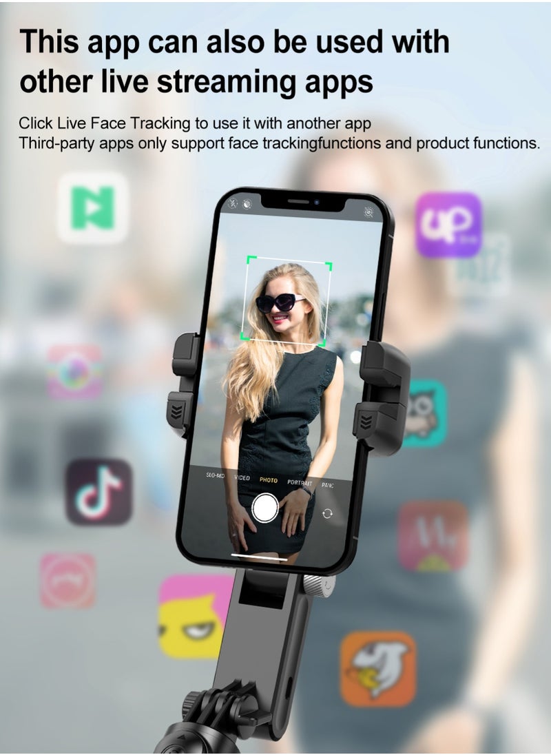 Stabilizer for mobile phone and camera, With 9 levels of fill light, Stronger aluminum alloy telescopic pole, Portable, Brushless motor, Face tracking and gesture recognition, POV mode, 360° rotation