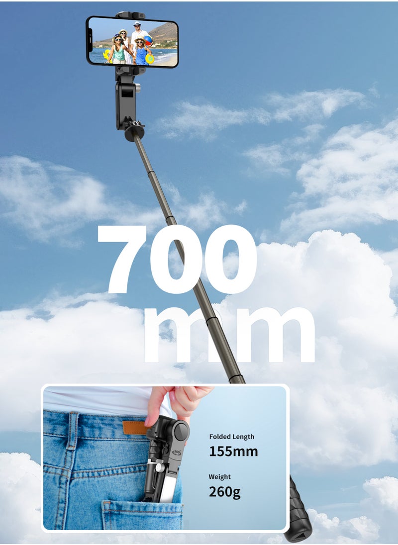 Stabilizer for mobile phone and camera, With 9 levels of fill light, Stronger aluminum alloy telescopic pole, Portable, Brushless motor, Face tracking and gesture recognition, POV mode, 360° rotation