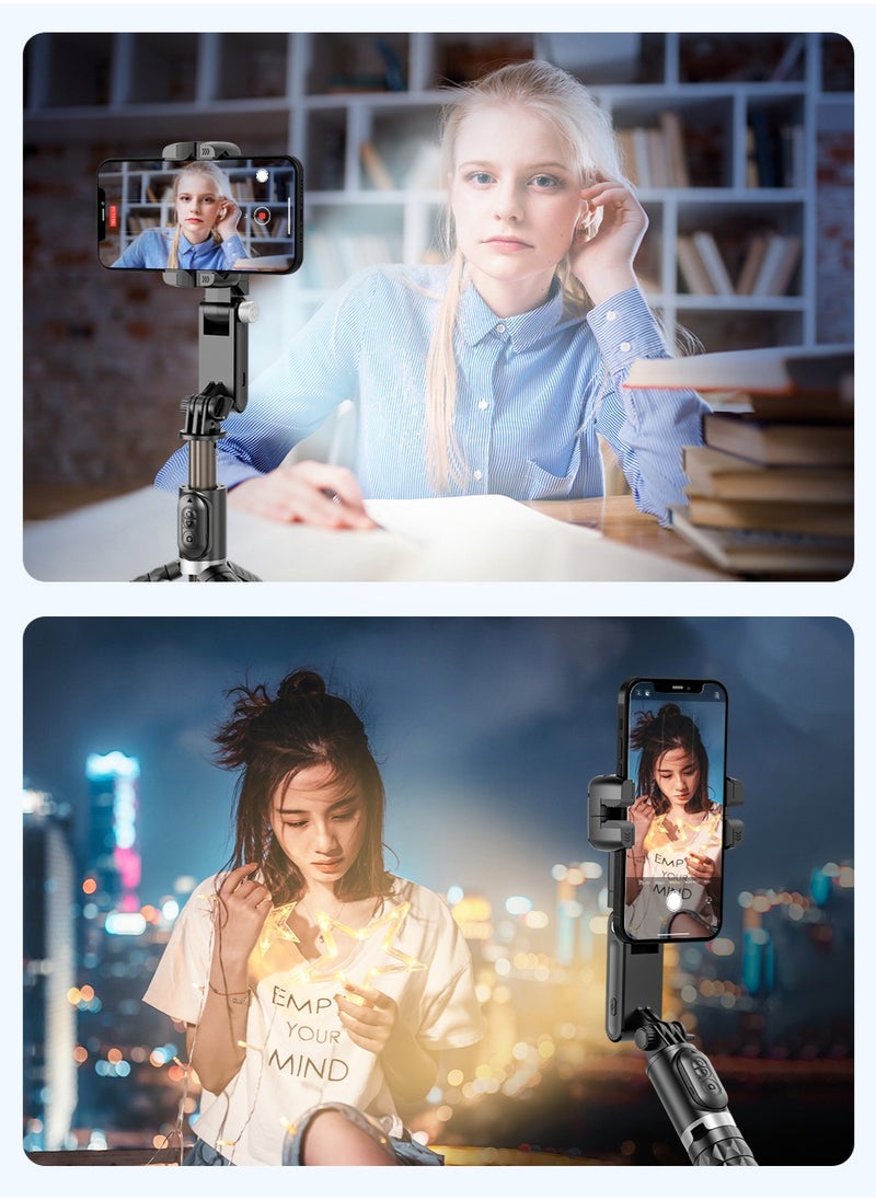 Stabilizer for mobile phone and camera, With 9 levels of fill light, Stronger aluminum alloy telescopic pole, Portable, Brushless motor, Face tracking and gesture recognition, POV mode, 360° rotation