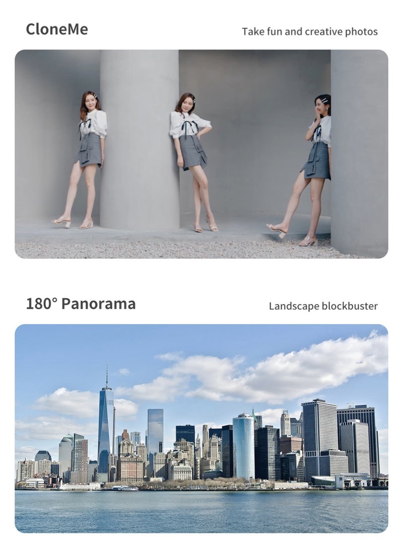 Stabilizer for mobile phone and camera, With 9 levels of fill light, Stronger aluminum alloy telescopic pole, Portable, Brushless motor, Face tracking and gesture recognition, POV mode, 360° rotation