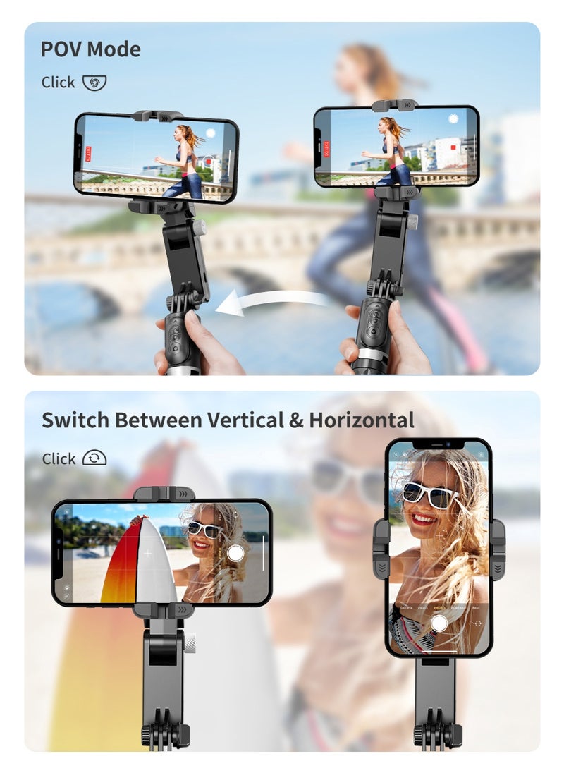 Stabilizer for mobile phone and camera, With 9 levels of fill light, Stronger aluminum alloy telescopic pole, Portable, Brushless motor, Face tracking and gesture recognition, POV mode, 360° rotation