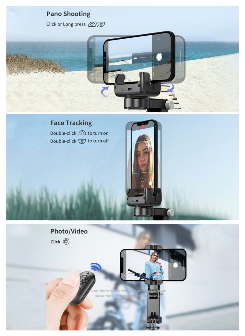 Stabilizer for mobile phone and camera, With 9 levels of fill light, Stronger aluminum alloy telescopic pole, Portable, Brushless motor, Face tracking and gesture recognition, POV mode, 360° rotation