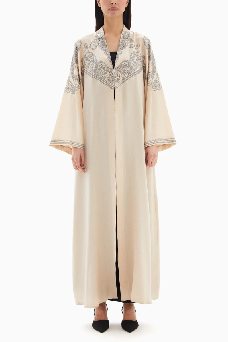 وي كرييت Beige Delicate Embroidered Abaya By WECRE8