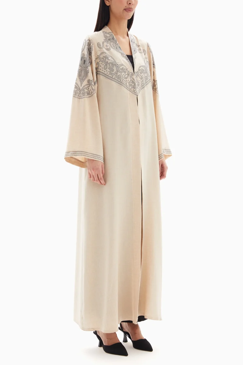 وي كرييت Beige Delicate Embroidered Abaya By WECRE8