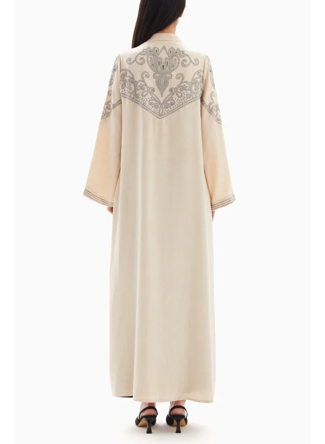 Wecre8 Beige Delicate Embroidered Abaya