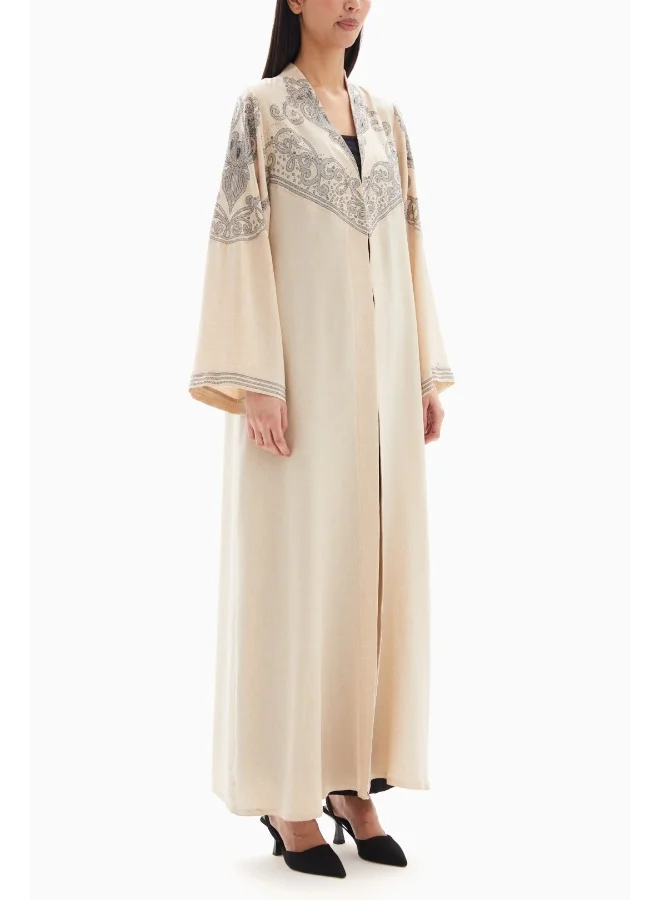 Wecre8 Beige Delicate Embroidered Abaya